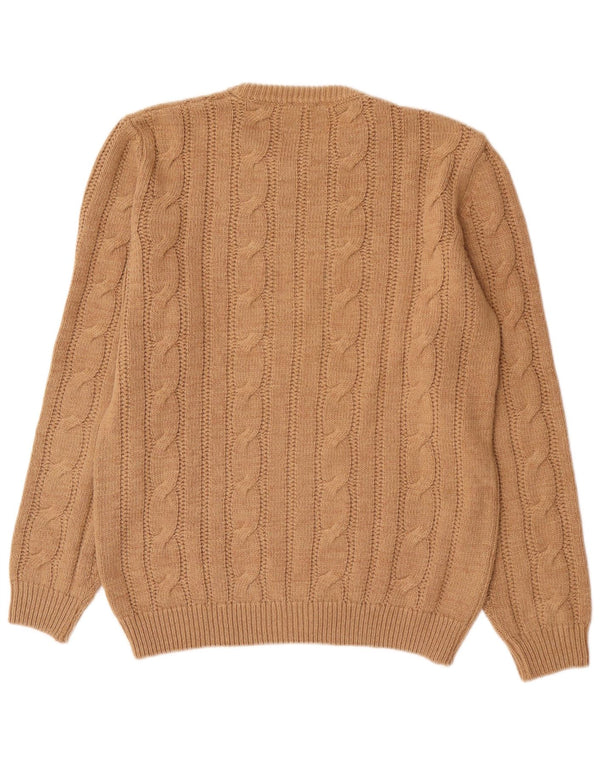 vintage Mens Crew Neck Jumper Pull Moyen Marron Acrylique