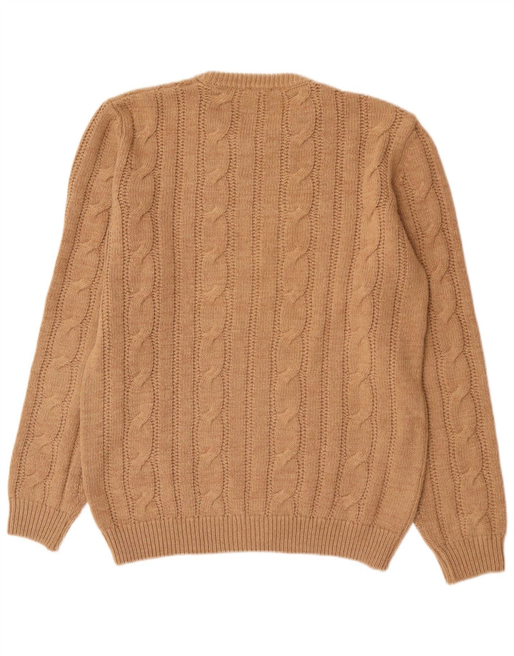vintage Mens Crew Neck Jumper Pull Moyen Marron Acrylique