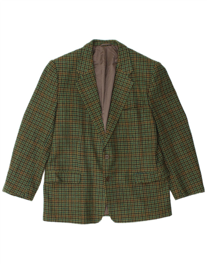 vintage Homme 2 Bouton Blazer Veste IT 50 Grand Carreau Vert Nouvelle Laine