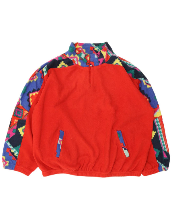 vintage Femmes Zip Neck Fleece Jumper UK 18 XL Rouge Géométrique Polyester