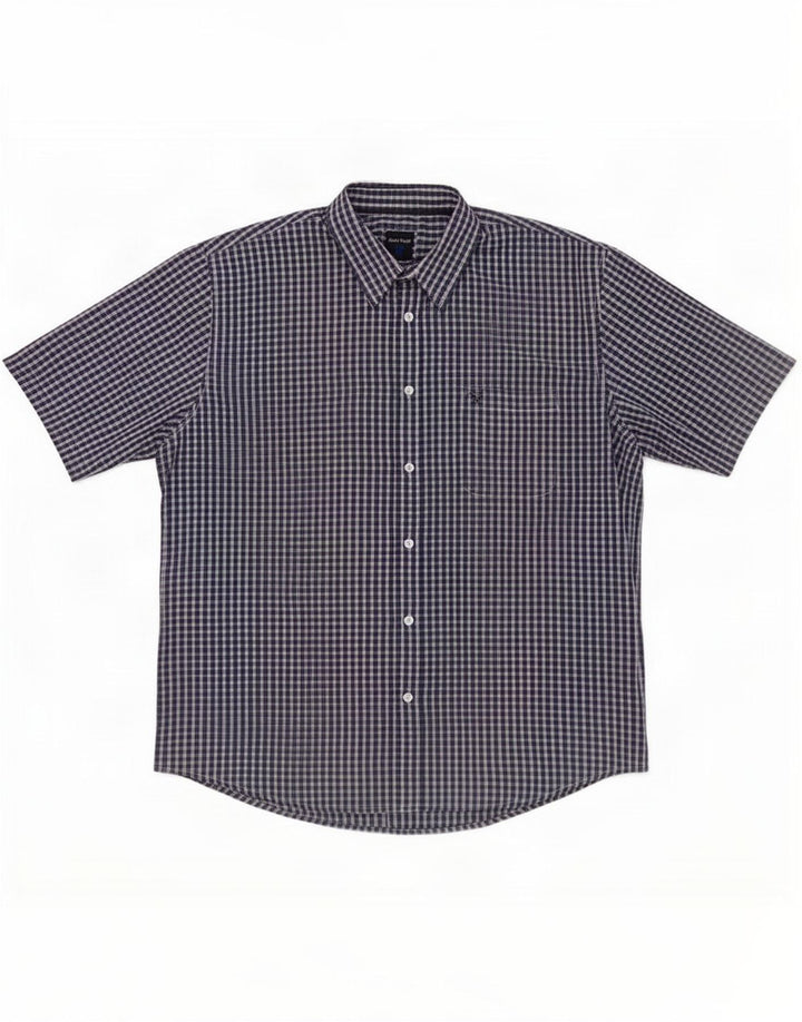 James Pringle Chemise à manches courtes pour homme XL Bleu marine à carreaux en polyester