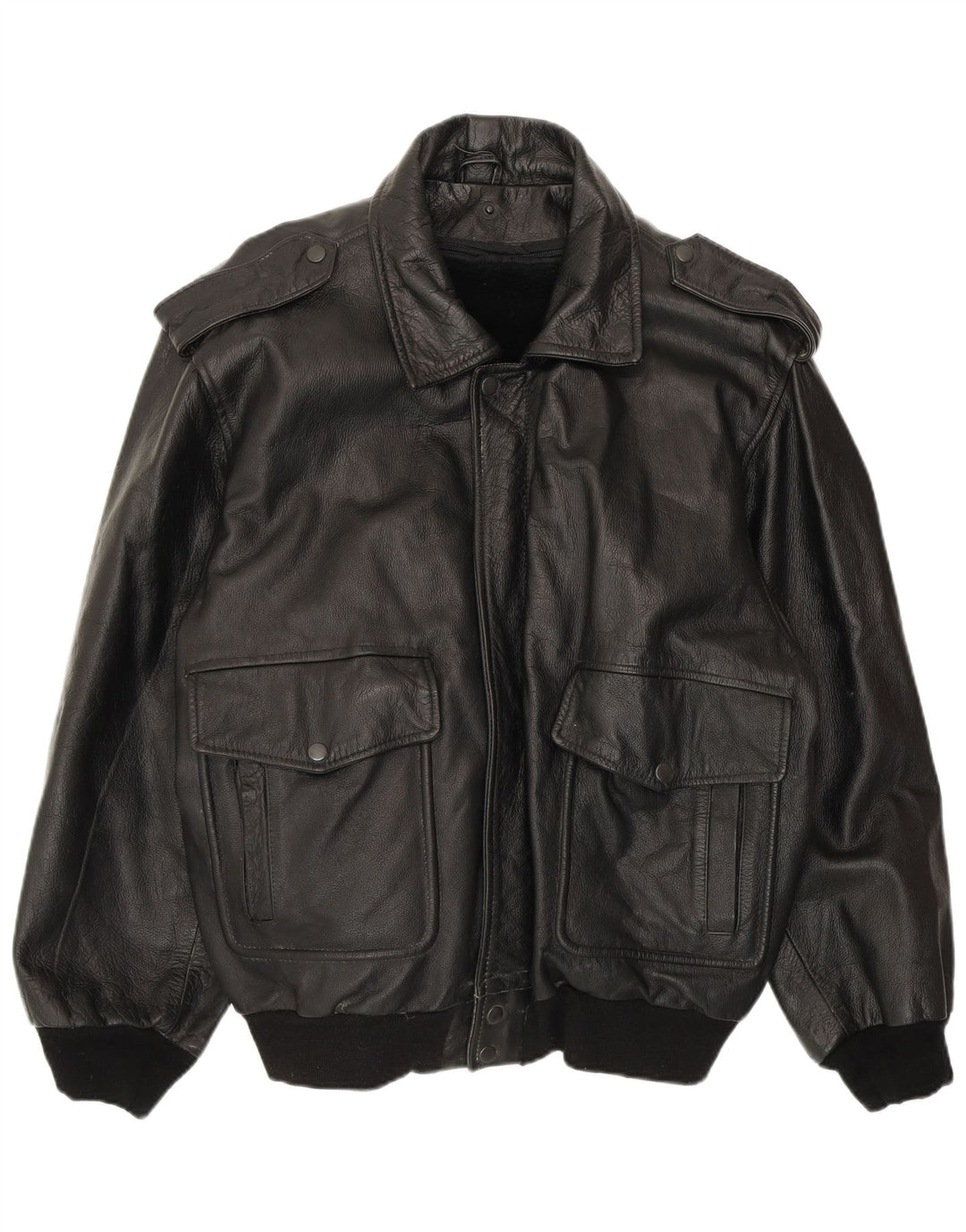 VINTAGE Veste en cuir militaire pour homme IT 52 XL Cuir noir