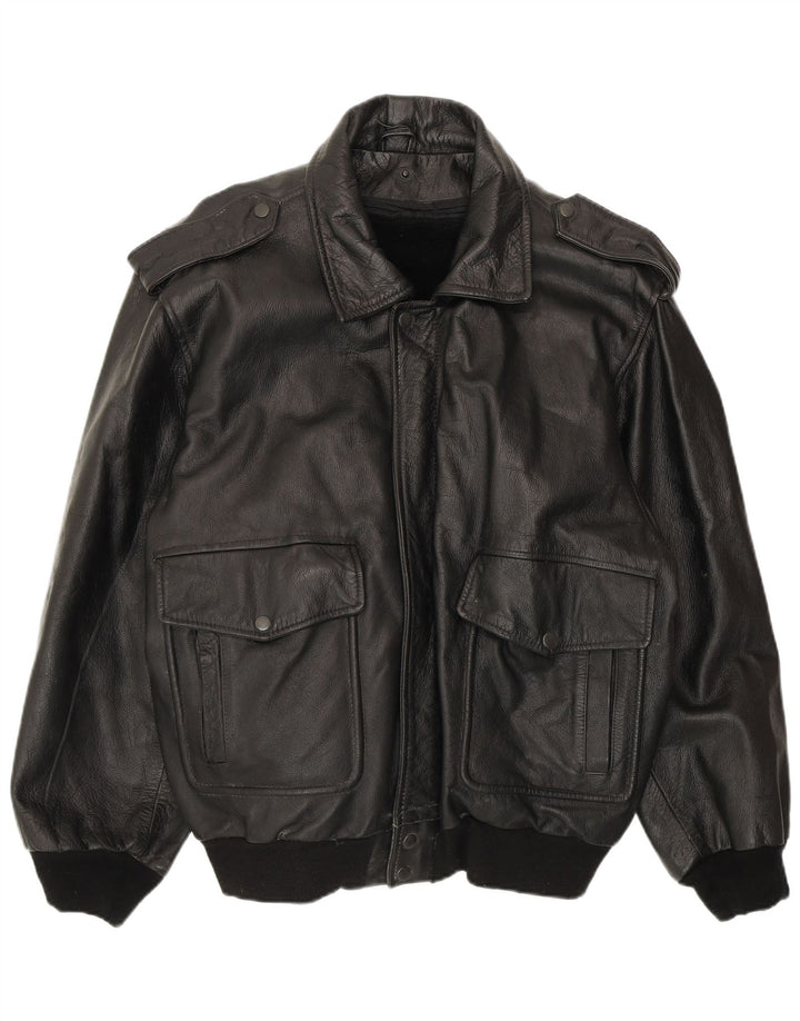 VINTAGE Veste en cuir militaire pour homme IT 52 XL Cuir noir