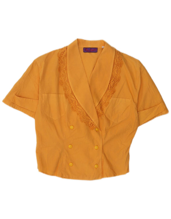 vintage Femme Chemise à manches courtes Blouse UK 12 Coton Orange Moyen