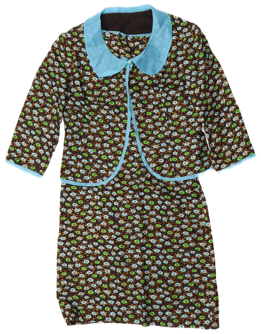 VINTAGE Ensemble 2 pièces à manches 3/4 pour femme UK 14 Medium Black Floral