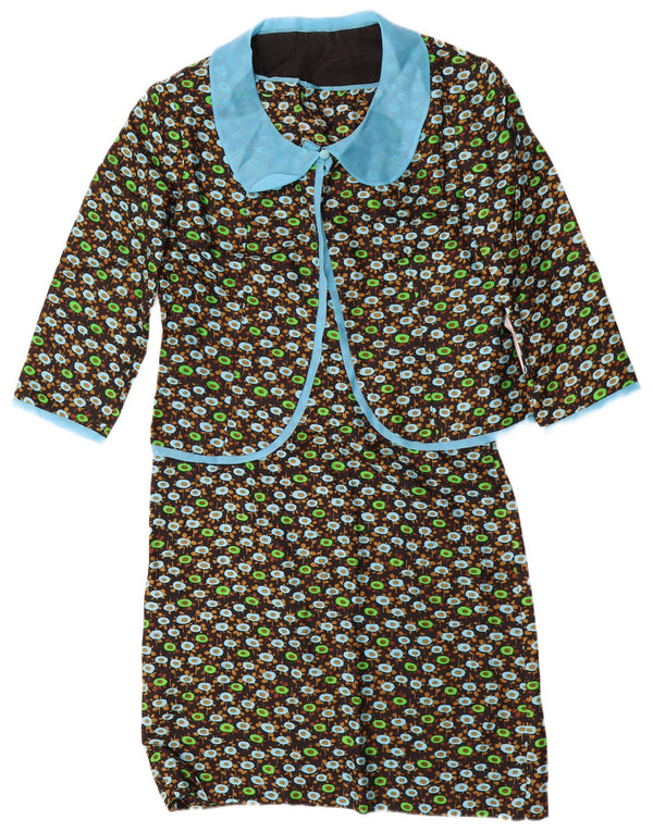 VINTAGE Ensemble 2 pièces à manches 3/4 pour femme UK 14 Medium Black Floral