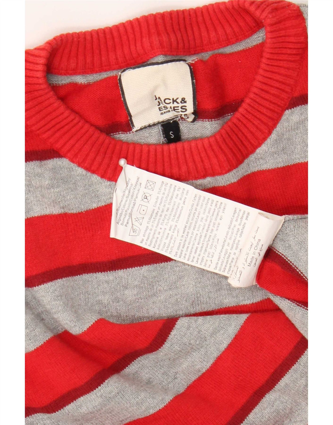 Jack & Jones Pull à col rond coupe classique pour homme, petites rayures rouges