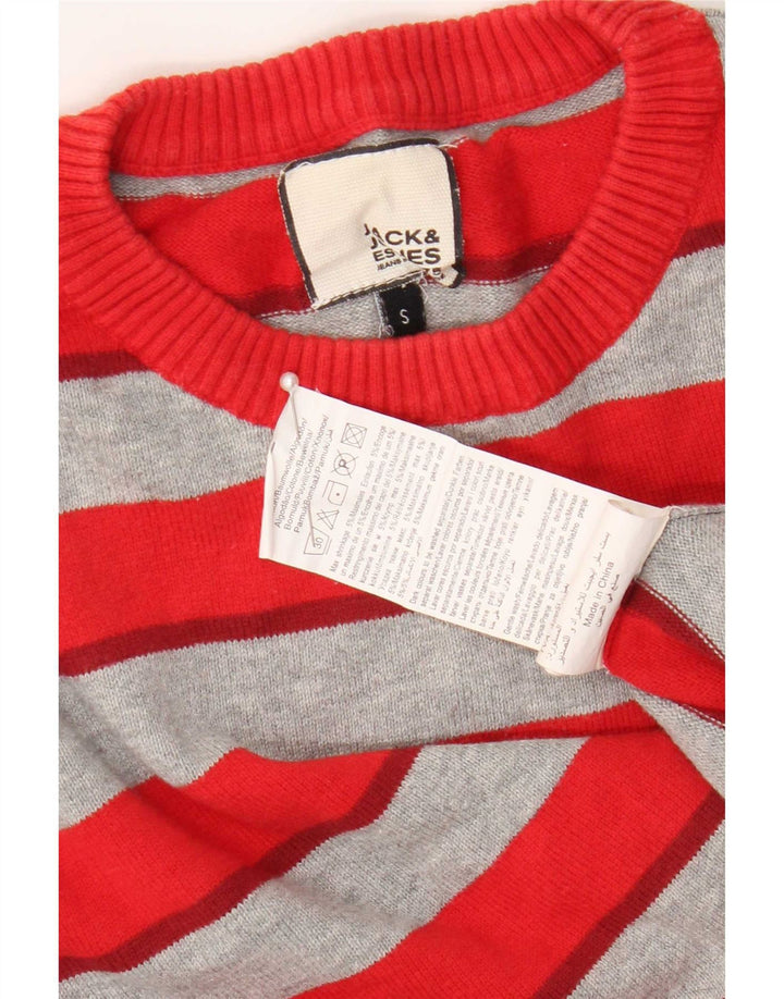 Jack & Jones Pull à col rond coupe classique pour homme, petites rayures rouges