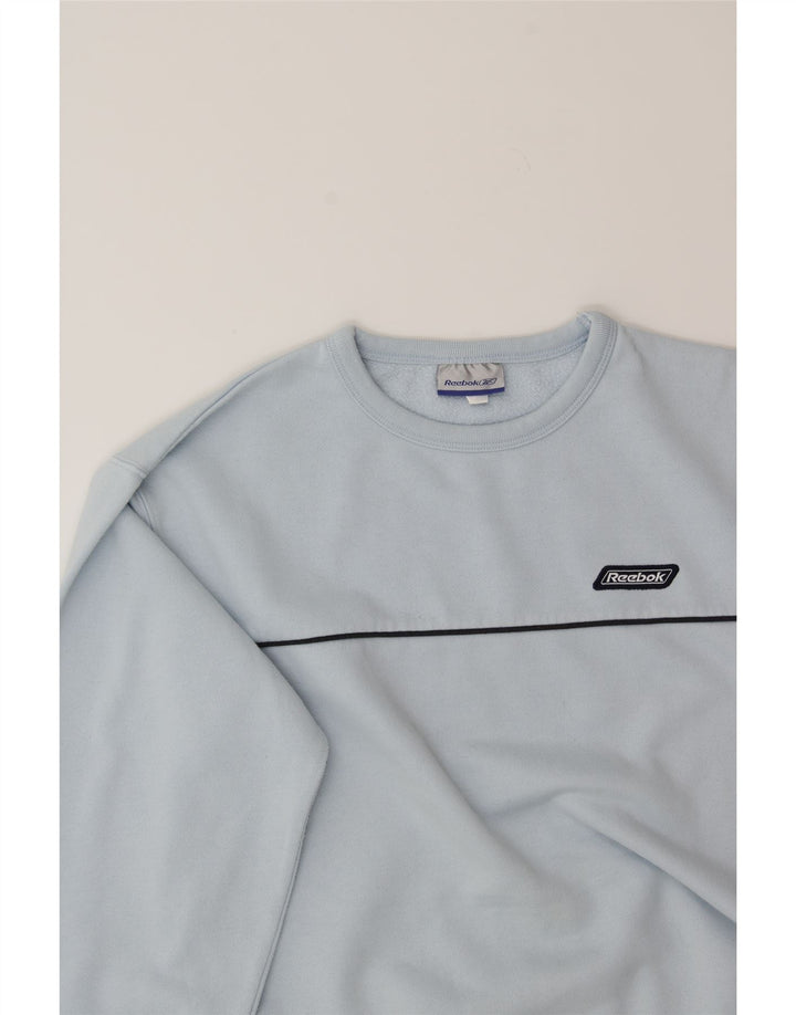 REEBOK Womens Sweatshirt Jumper UK 12 Medium Blue Polyester Vintage Reebok and Second-Hand Reebok from Messina Hembry 