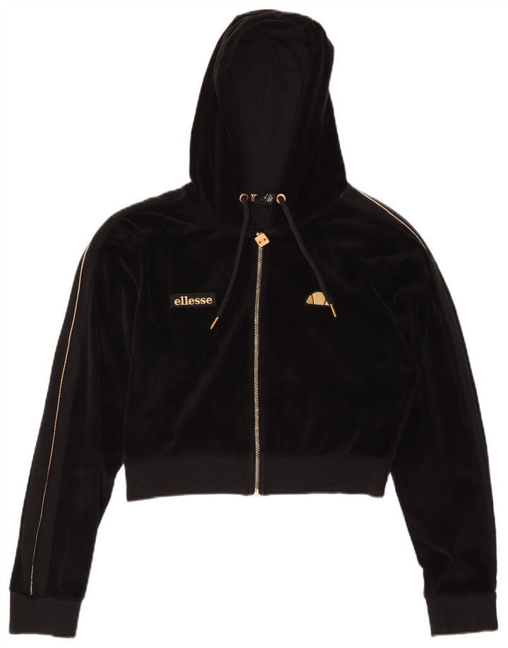 Ellesse Pull à capuche zippé en velours pour femme UK 14 Large Noir Polyester