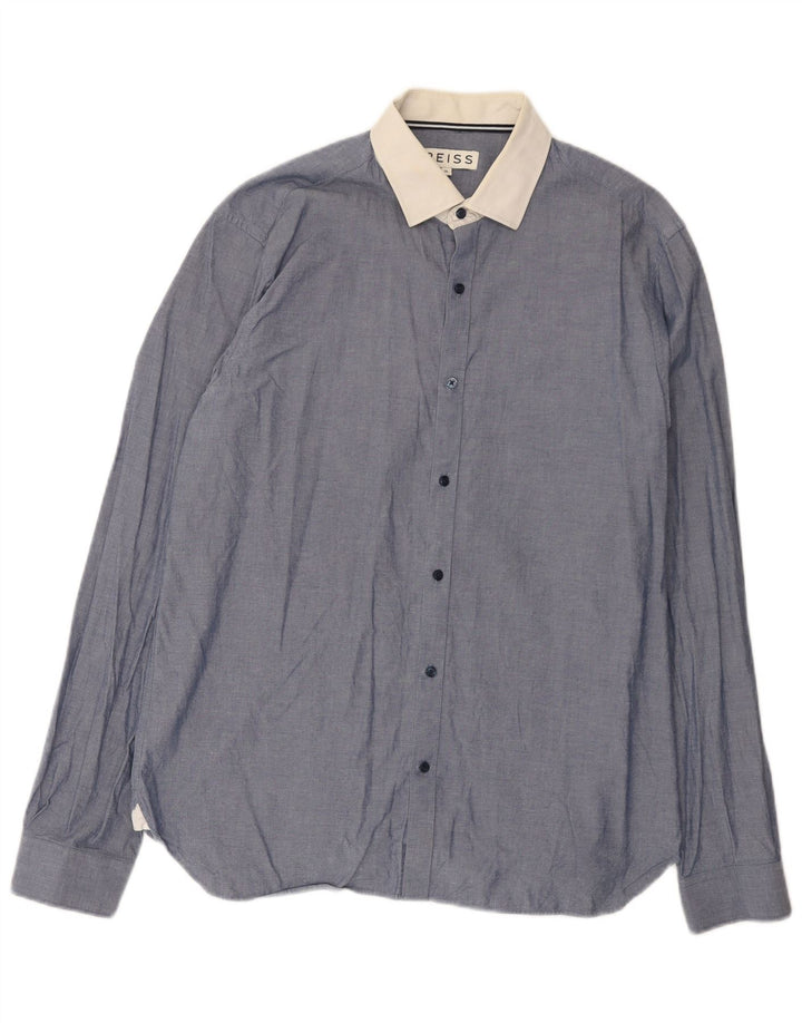 Reiss Chemise Homme XL Bleu Colorblock Coton