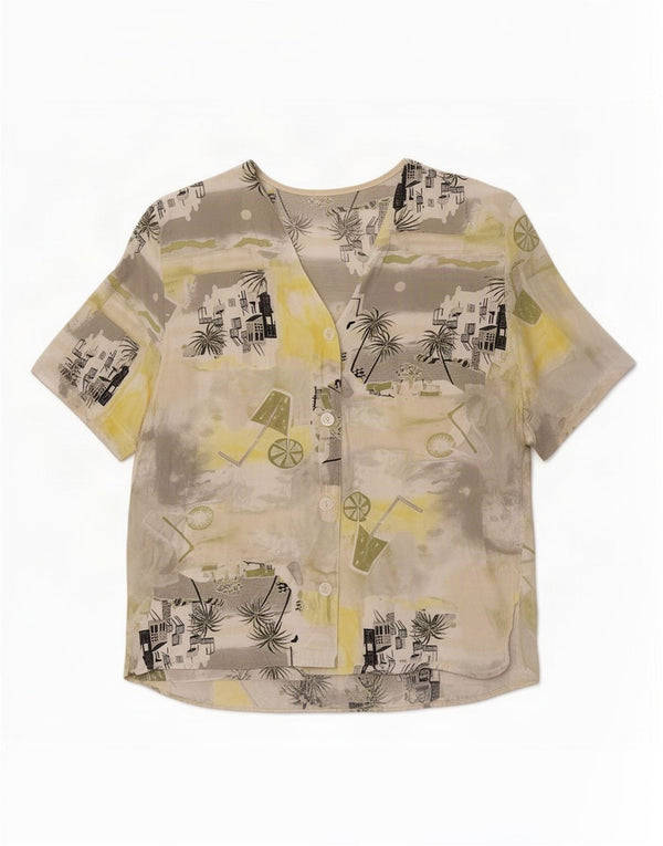 vintage Femmes Graphique Chemise À Manches Courtes Blouse UK 18 XL Multicolore