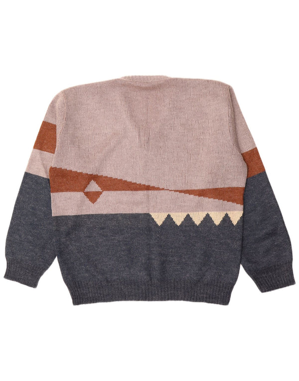 vintage Homme Col V Pull Pull IT 56 XL Bleu Marine Colourblock