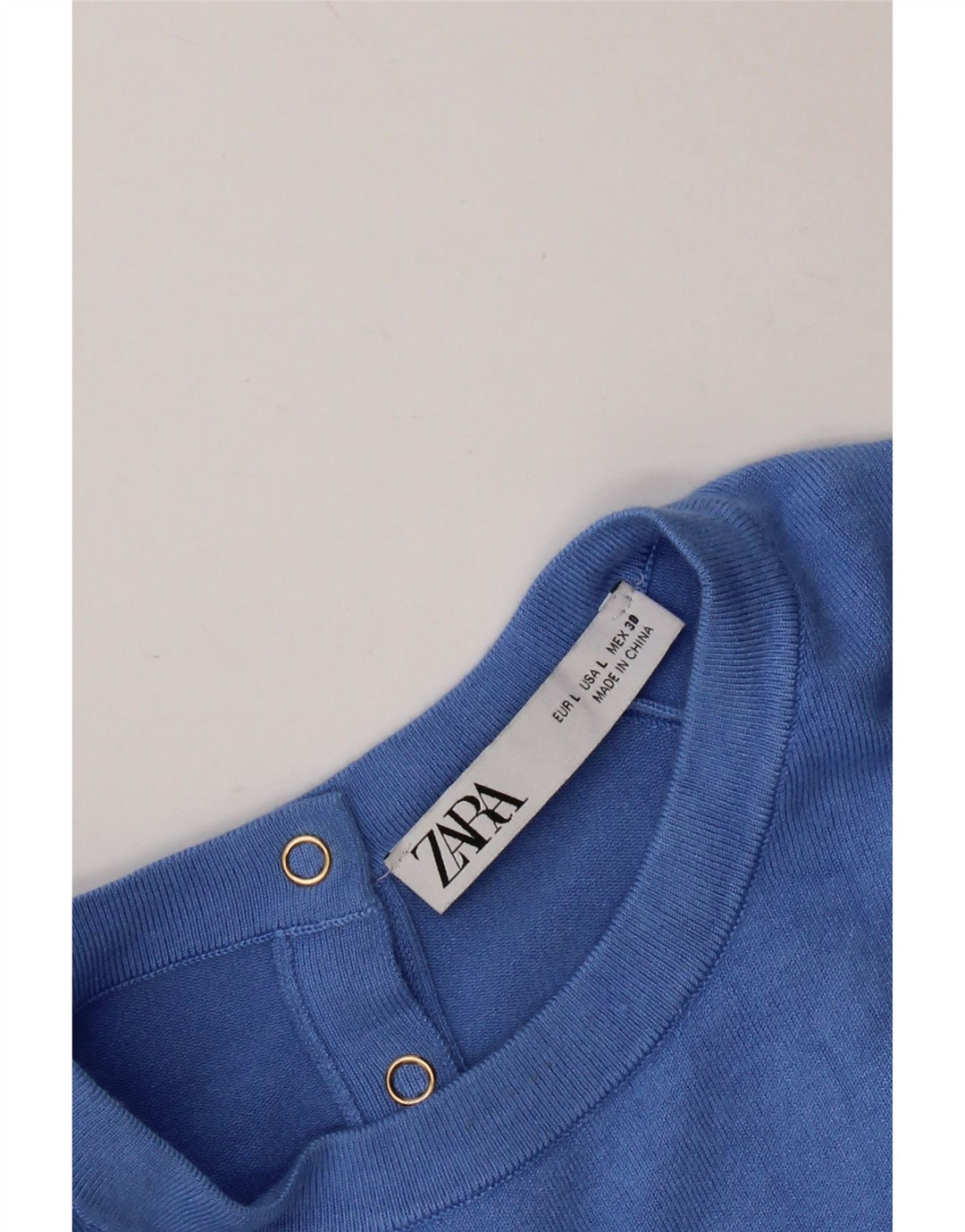 ZARA Pull à manches courtes et col rond pour femme UK 14 Large Bleu