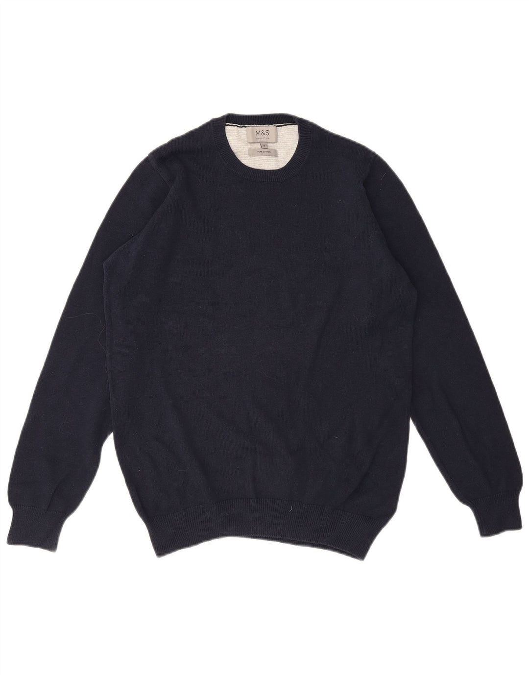 MARKS & SPENCER Pull à col rond pour homme en coton bleu marine Petit