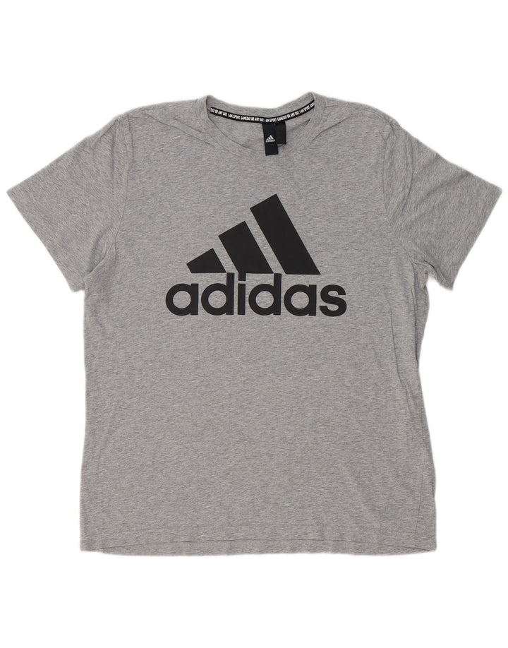 ADIDAS T-shirt graphique pour hommes, grand, gris, coton