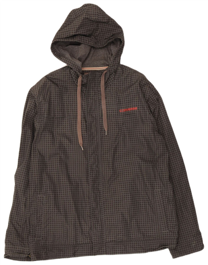 Converse Veste coupe-vent à capuche pour homme UK 42 XL Gris Vichy Polyester