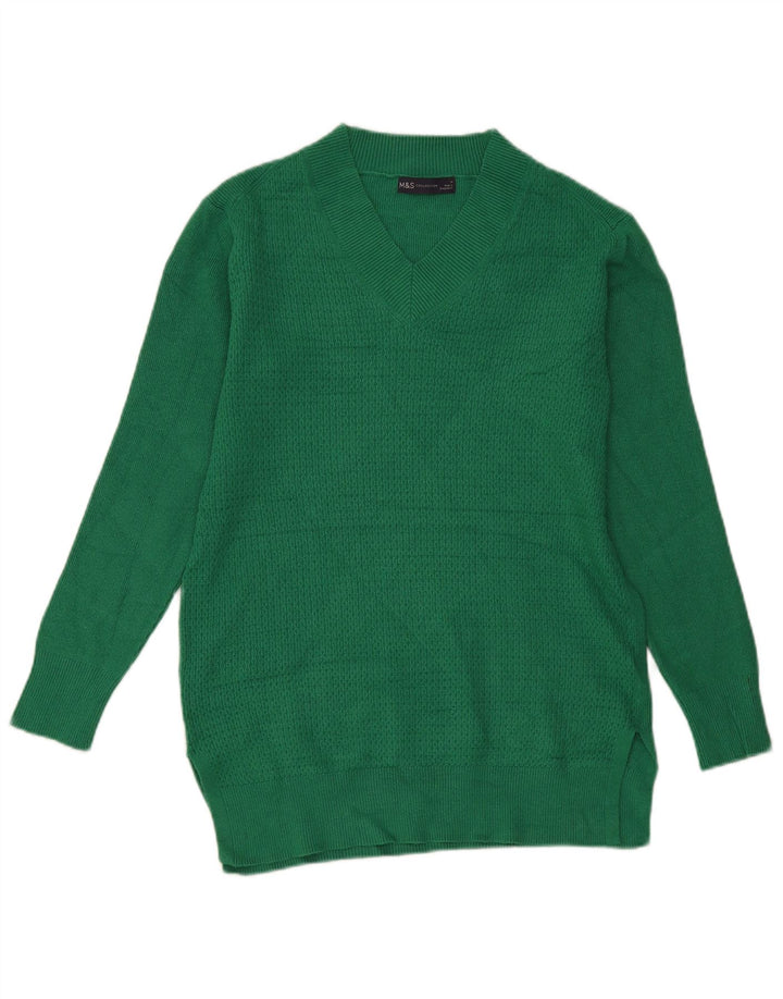 Marks & Spencer Pull col en V pour femme UK 44 Viscose vert moyen
