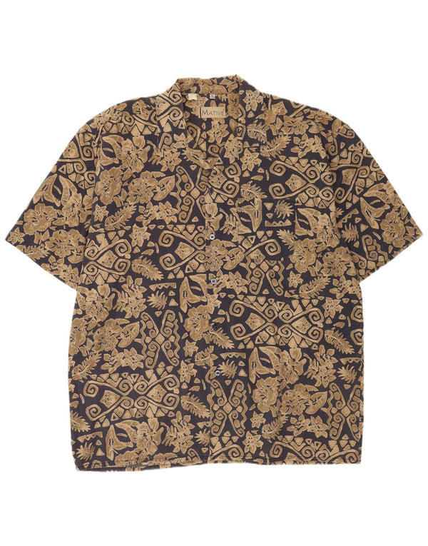 vintage Chemise à manches courtes pour hommes XL Beige Géométrique Polyester