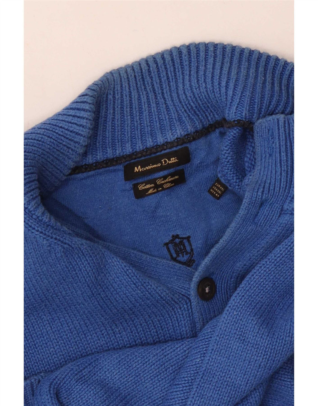 Massimo Dutti Pull à col boutonné pour homme 2XL Bleu Coton