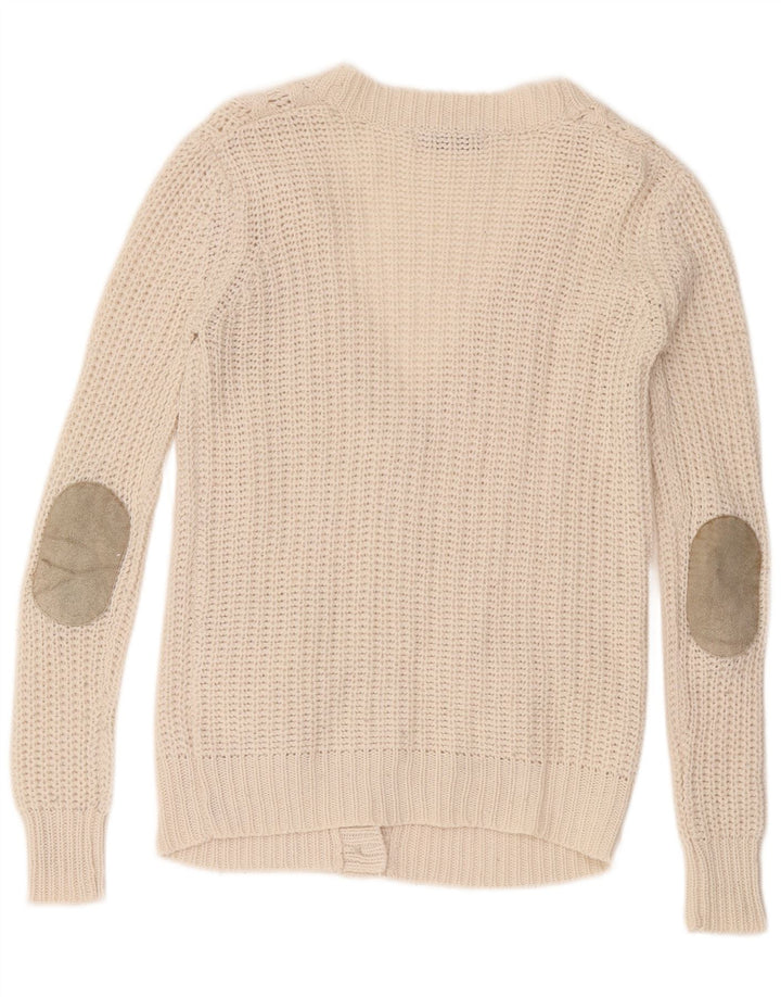 Zara Cardigan Femme Pull UK 10 Petit Acrylique Blanc