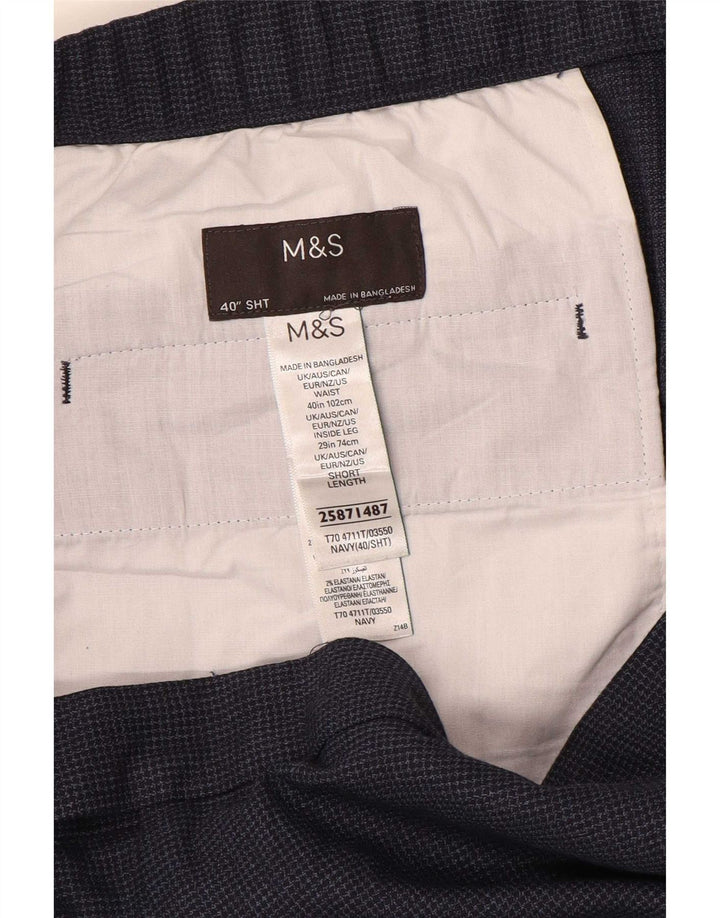 Marks & Spencer Pantalon de Costume Droit Homme W40 L29 Bleu Marine Pied de Poule