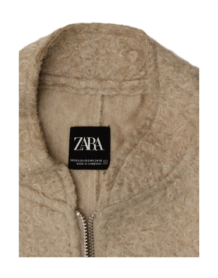 Zara Veste bomber surdimensionnée pour femme UK 6 XS Beige Polyester