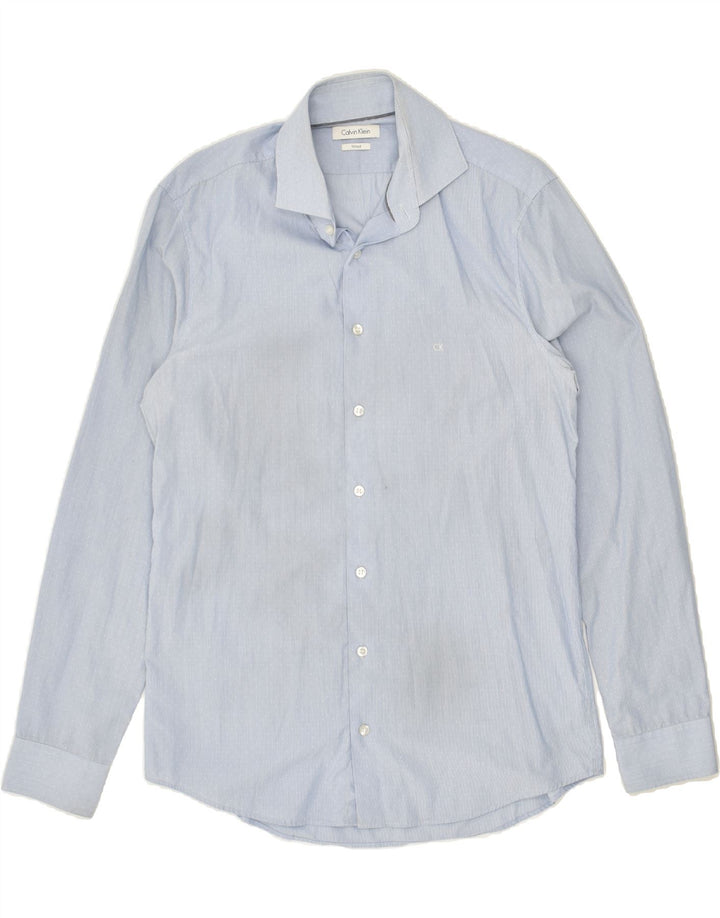 CALVIN KLEIN Mens Fitted Shirt Size 39 15 1/2 Medium Blue Spotted Cotton Vintage Calvin Klein and Second-Hand Calvin Klein from Messina Hembry 