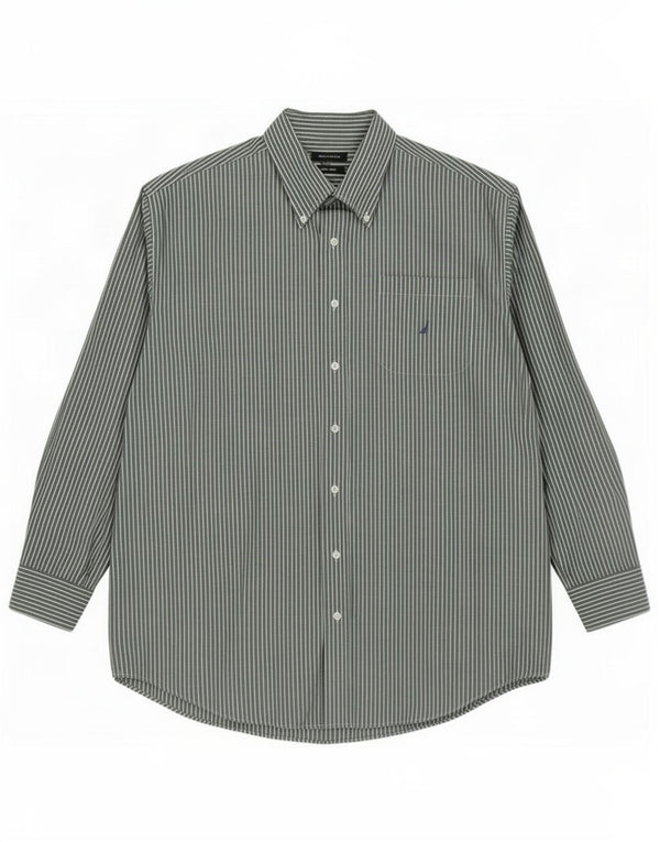 Nautica Chemise homme Taille 18 2XL Coton à fines rayures vertes