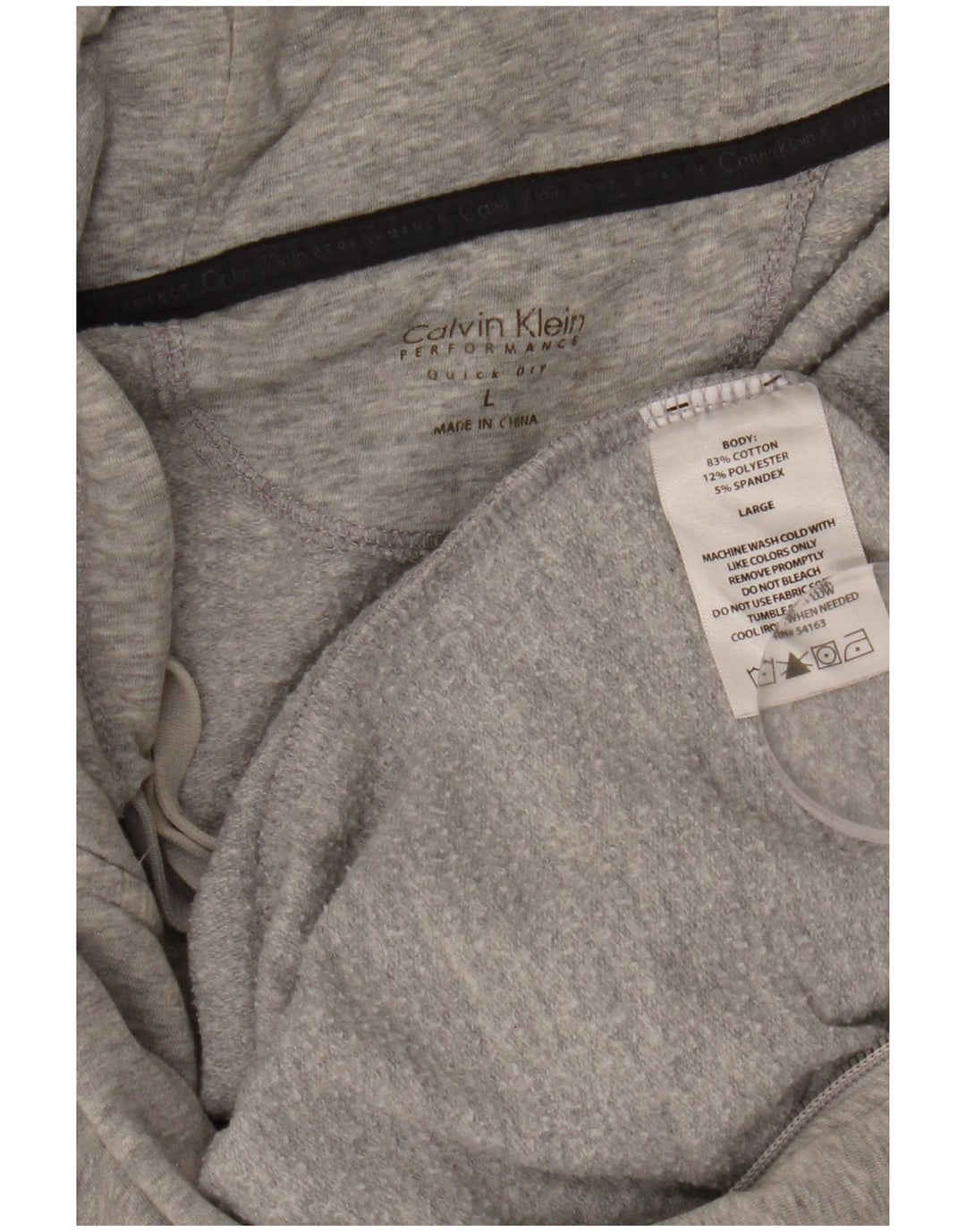 CALVIN KLEIN Pull à capuche zippé Performance pour femme UK 16 Grand coton gris