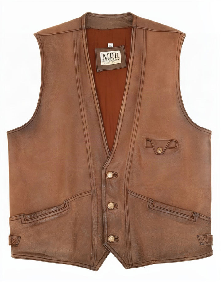 gilet en cuir homme vintage 2XL Marron