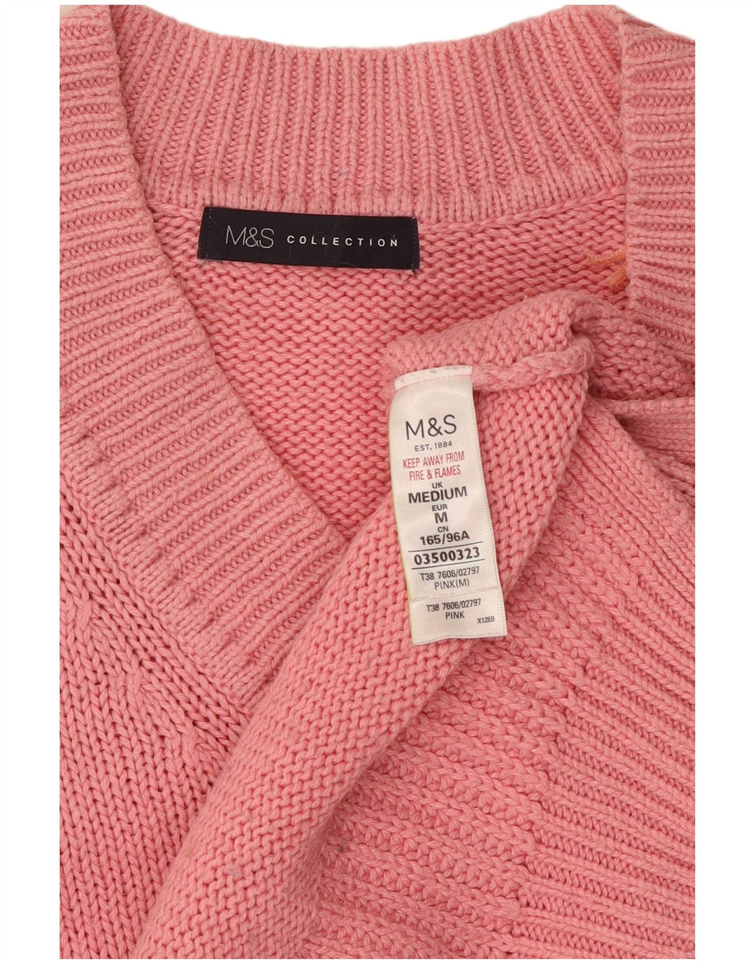 Marks & Spencer Pull col en V pour femme UK 14 Coton rose moyen