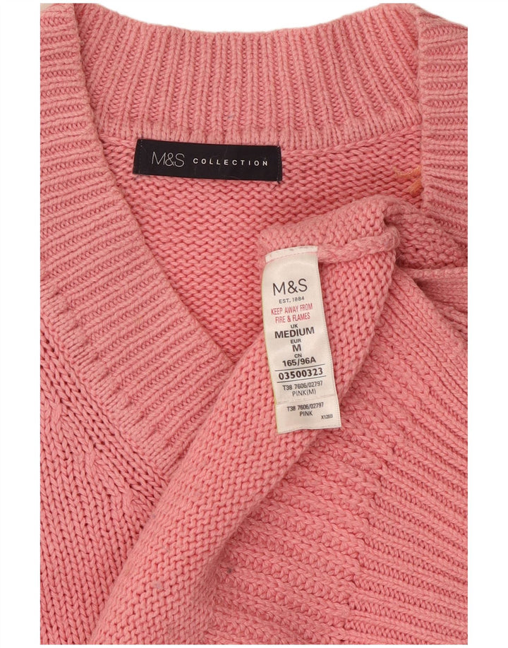 Marks & Spencer Pull col en V pour femme UK 14 Coton rose moyen