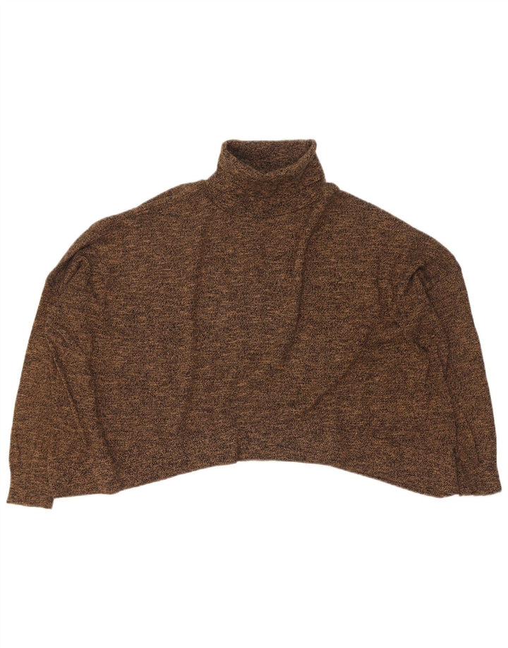 Zara Pull court à col roulé pour femme UK 14 Marron moyen moucheté