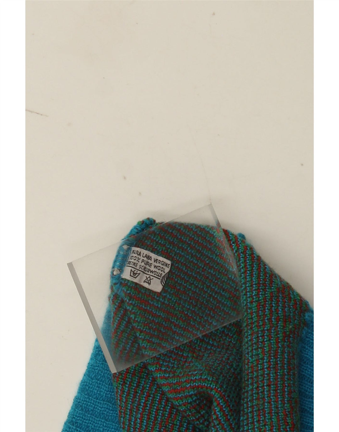 vintage Mens V-Col Jumper Pull Grande Laine Géométrique Bleue