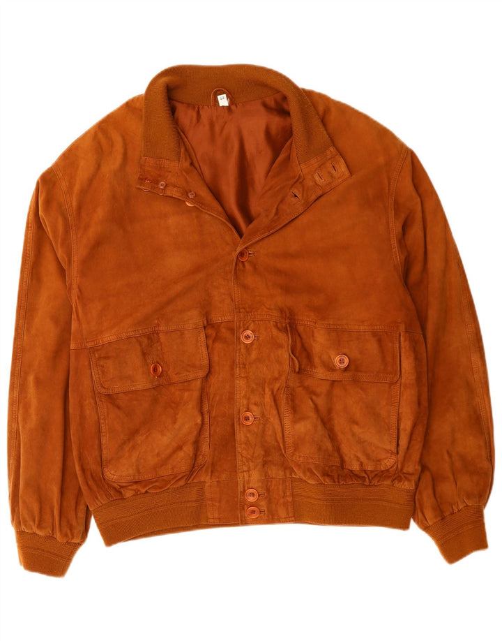 Veste Bomber En Daim Vintage Homme IT 52 XL Cuir Marron