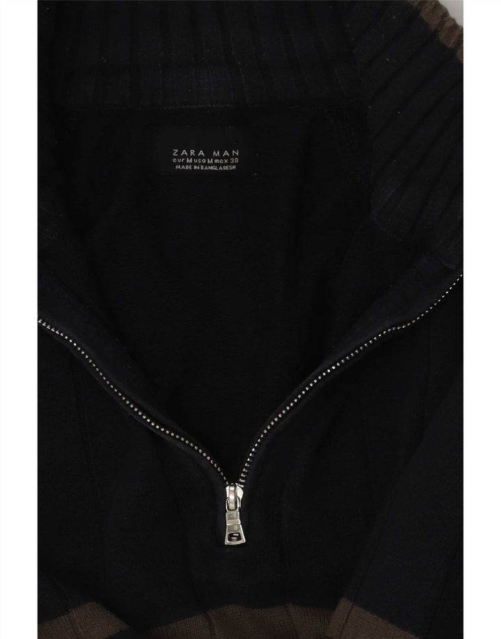 Zara Pull Col Zippé Homme Bleu Marine Rayé Moyen