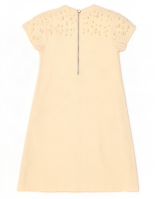 Zara Robe pull à manches courtes pour femme UK 8 Small Viscose à pois blanc cassé