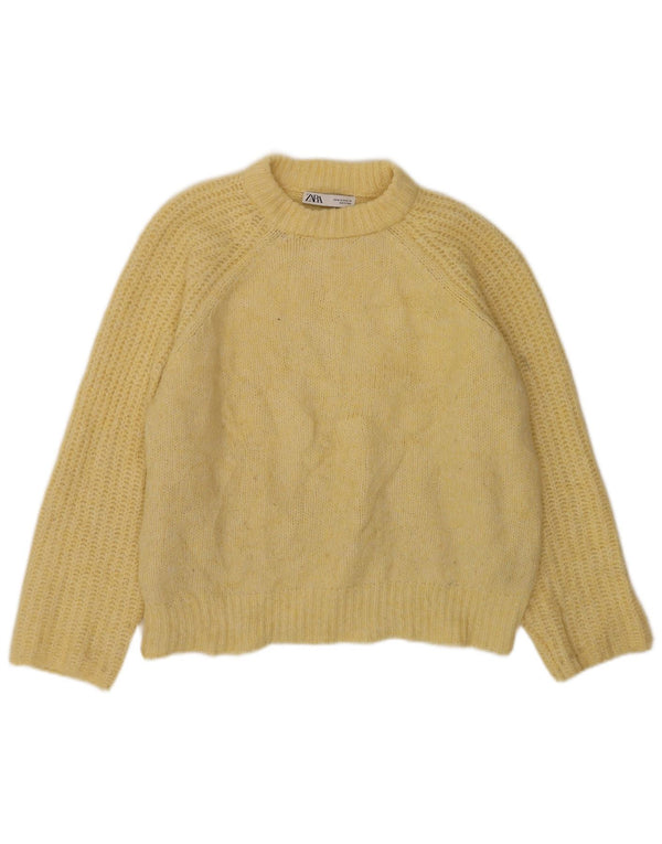 Zara Pull surdimensionné à col rond pour femme UK 14 Jaune moyen