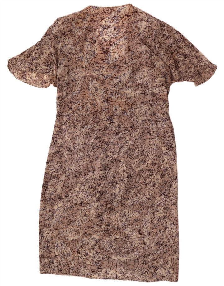 vintage Womens Abstract Pattern Shift Dress UK 16 Grand Marron
