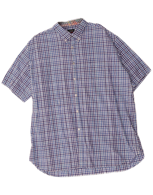 Paul & Shark Chemise à manches courtes pour hommes Taille 46 2XL Bleu Vichy Coton