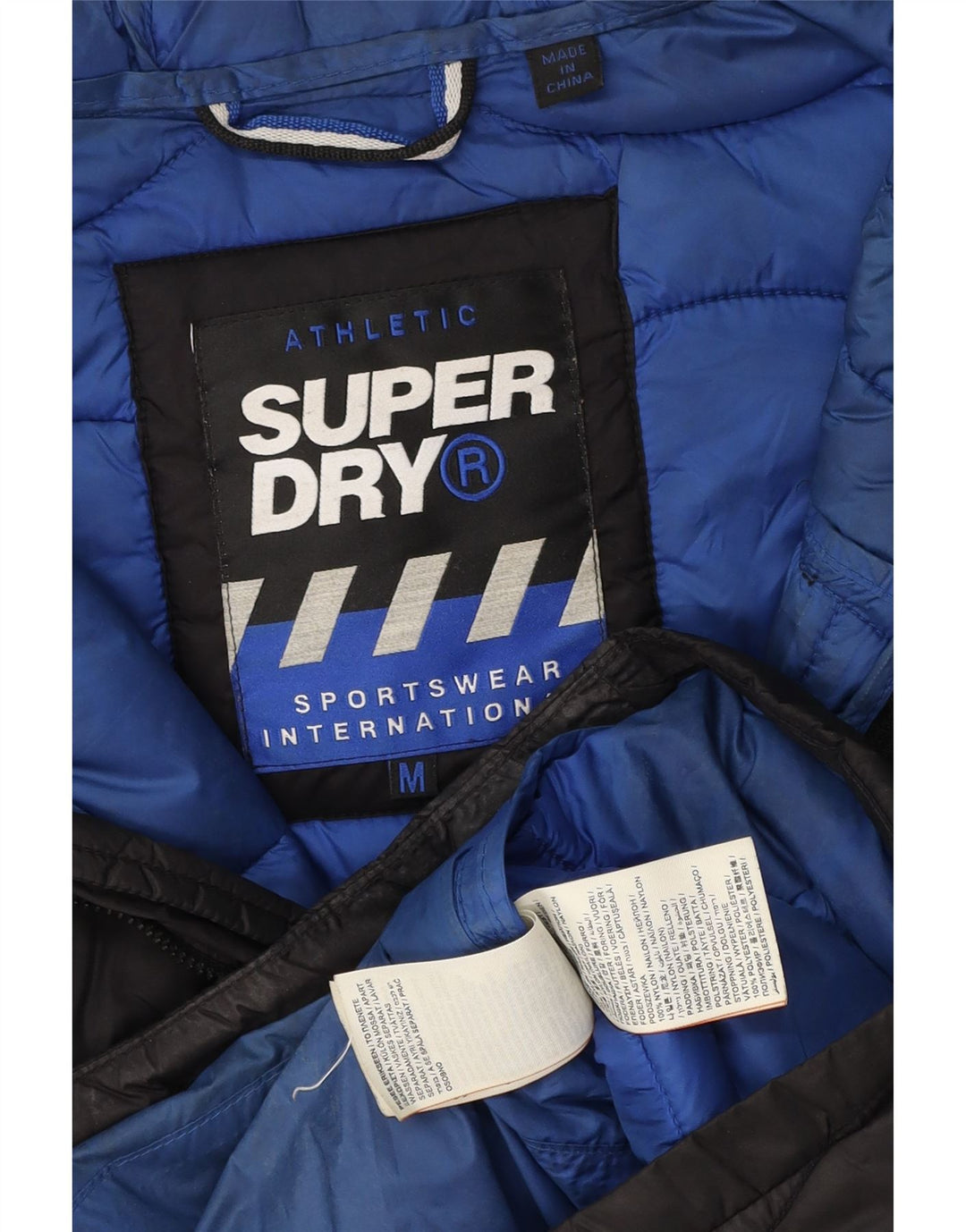Superdry Veste matelassée à capuche pour hommes UK 38 Medium Black Nylon