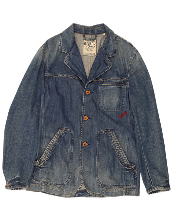 Replay Veste blazer en jean à 3 boutons pour homme UK 38 Bleu moyen Coton