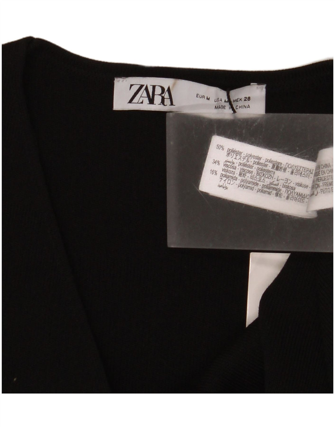 Zara Womens Short Sleeve Crop Top UK 12 Medium Noir Polyester