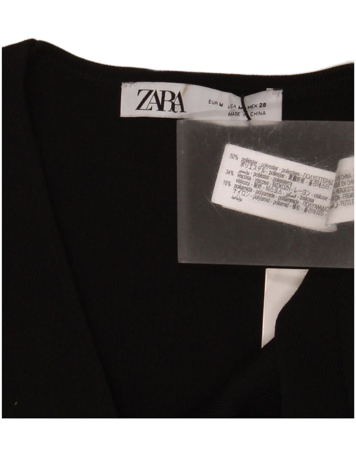 Zara Womens Short Sleeve Crop Top UK 12 Medium Noir Polyester