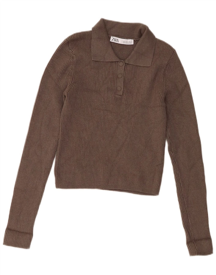 Zara Pull col polo pour femme UK 12 Gris moyen Viscose