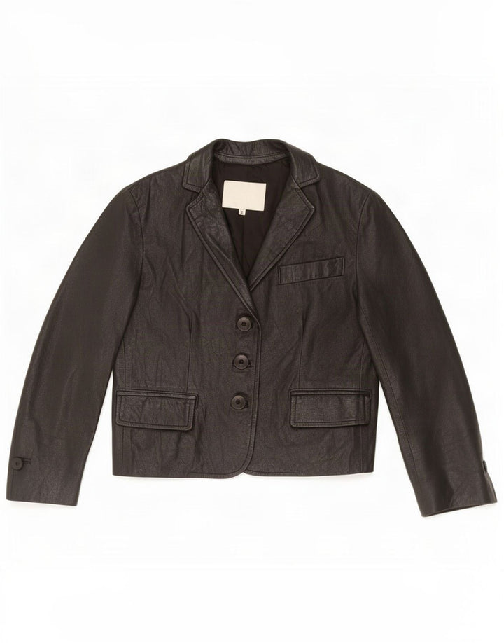 Imperial Veste blazer en cuir à 3 boutons pour femme UK 10 Petit Noir