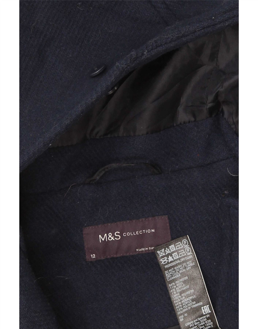 Marks & Spencer Duffle-coat à capuche pour femme UK 12 Bleu marine moyen Polyester