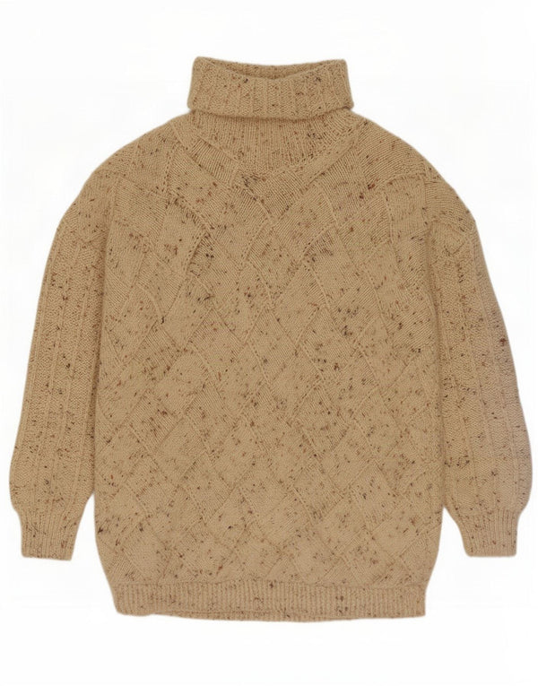 Vintage Pull col roulé pour homme grand beige moucheté