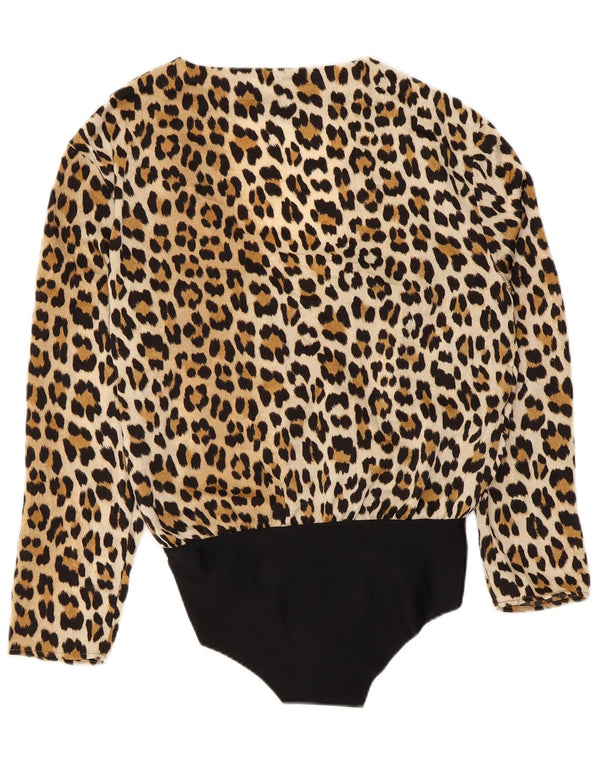 Zara Body à manches longues pour femme UK 10 Petit marron imprimé animal en polyamide
